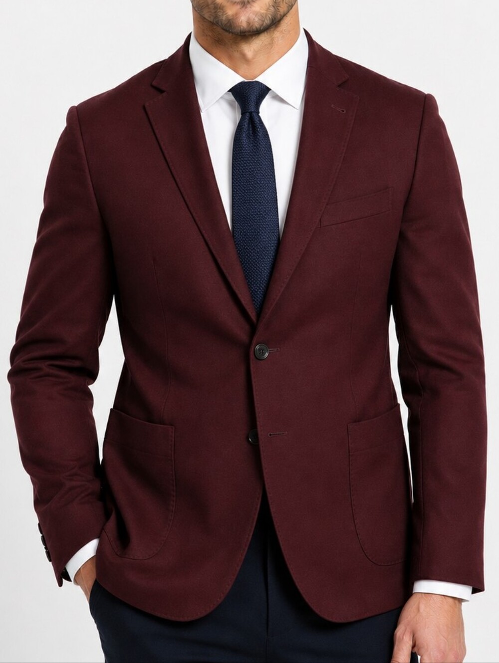 Bugatchi Burgundy Stretch Tailored Fit Two-Button Sportcoat Blazer Men Size 40R